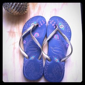 Used Navy, Pink & Gold Slim Havaianas